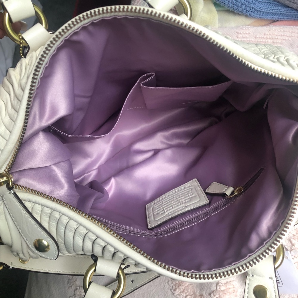 Coach Pleated Leather 2 Way Satchel in White Oak - Picture 3 of 5